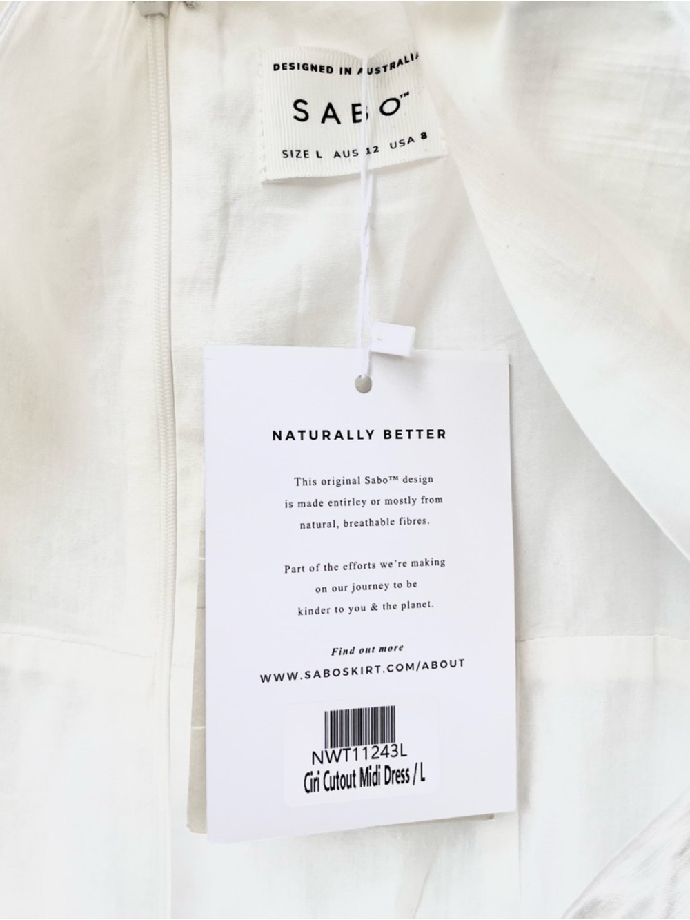 SABO | NWT CIRI CUTOUT MIDI DRESS LARGE IN WHITE OPEN SLIT LINED - Picture 10 of 12